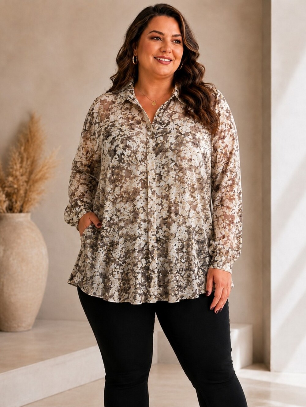 LANE BRYANT SEMI SHEER WATERCOLOR BLOUSE SZ 4X